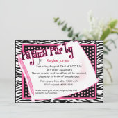 黒く、ピンクの点のパジャマ・パーティー 招待状 (スタンド正面)