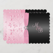 黒く、ピンクの真珠のLoveknotの花柄の招待状 招待状 (正面/裏面)
