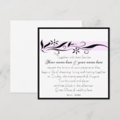 黒く、ピンクの花の正方形の結婚式招待状 招待状 (正面/裏面)