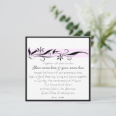 黒く、ピンクの花の正方形の結婚式招待状 招待状 (スタンド正面)