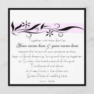 黒く、ピンクの花の正方形の結婚式招待状 招待状