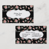 黒く、ピンクの花柄のばら色パターン 名刺 (正面/裏面)