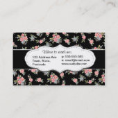 黒く、ピンクの花柄のばら色パターン 名刺 (裏面)