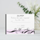 黒く、ピンクの花柄RSVPカード 出欠カード (スタンド正面)