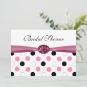 黒く、ピンク、白い水玉模様のブライダルシャワー 招待状 (スタンド正面)