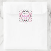 黒く、ピンク、白い水玉模様の菓子16のステッカー スクエアシール (バッグ)