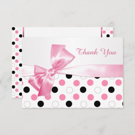 黒く、ピンク、白い水玉模様バルミツワーは感謝していしています サンキューカード (正面/裏面)