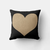 黒く、フェイクな金ゴールドの革ハート クッション (裏面)