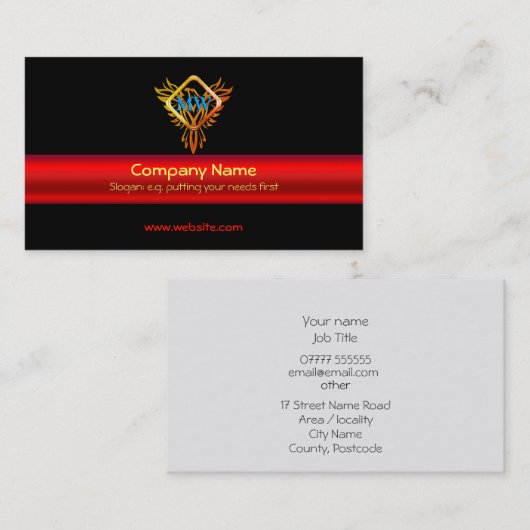黒く、光沢がある赤いバンドで鳥フェニックスを始動させて下さい 名刺 (正面/裏面)