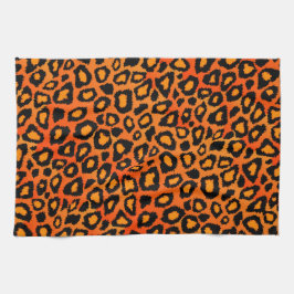 黒く、明るいオレンジヒョウのアニマルプリント キッチンタオル