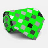 黒く、灰色および白いダイヤモンドが付いているネオン緑のタイ ネクタイ (ロール)