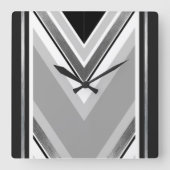 黒く、灰色、および白い斜めの金属ストライプの スクエア壁時計 (正面)