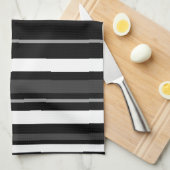 黒く、白いおよび灰色の縞 キッチンタオル (四つ折り)