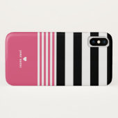 黒く、白い及びショッキングピンクのストライプのなパーソナライズ Case-Mate iPhoneケース (裏面(横))