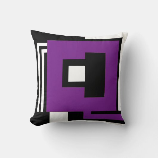 黒く、白い及び幾何学的なスタイルの紫色を置いて下さい クッション (正面)