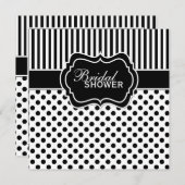 黒く、白い水玉模様のストライプのブライダルシャワーの招待 招待状 (正面/裏面)