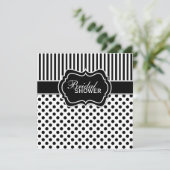 黒く、白い水玉模様のストライプのブライダルシャワーの招待 招待状 (スタンド正面)