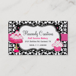 黒く、白い、およびピンクのダマスク織のベーカリーの名刺 名刺