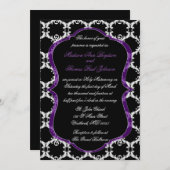 黒く、白い、および紫色のダマスク織の結婚式招待状 招待状 (正面/裏面)