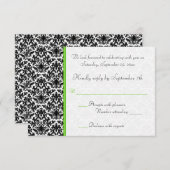 黒く、白い、および緑のダマスク織RSVPカード 出欠カード (正面/裏面)