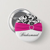 黒く、白い、および赤紫のダマスク織の新婦付添人Pin 缶バッジ (正面&裏面)