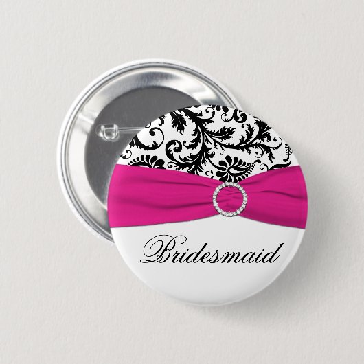 黒く、白い、および赤紫のダマスク織の新婦付添人Pin 缶バッジ (正面&裏面)
