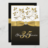 黒く、白い、および金ゴールドの花の企業のな退職 招待状 (正面/裏面)