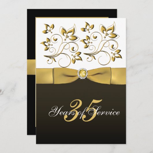 黒く、白い、および金ゴールドの花の企業のな退職 招待状 (正面/裏面)