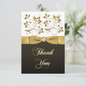 黒く、白い、および金ゴールドの花柄はノート感謝していしています サンキューカード (スタンド正面)