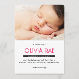 黒く、白およびピンクのベビーの発表 案内状