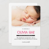 黒く、白およびピンクのベビーの発表 案内状 (正面/裏面)