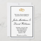 黒く、白および金ゴールドの結婚指輪の招待状 招待状 (正面)