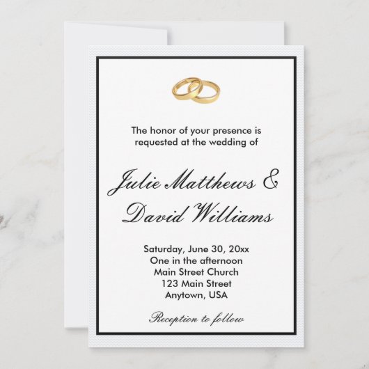 黒く、白および金ゴールドの結婚指輪の招待状 招待状 (正面)