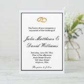 黒く、白および金ゴールドの結婚指輪の招待状 招待状 (スタンド正面)