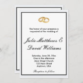 黒く、白および金ゴールドの結婚指輪の招待状 招待状 (正面/裏面)