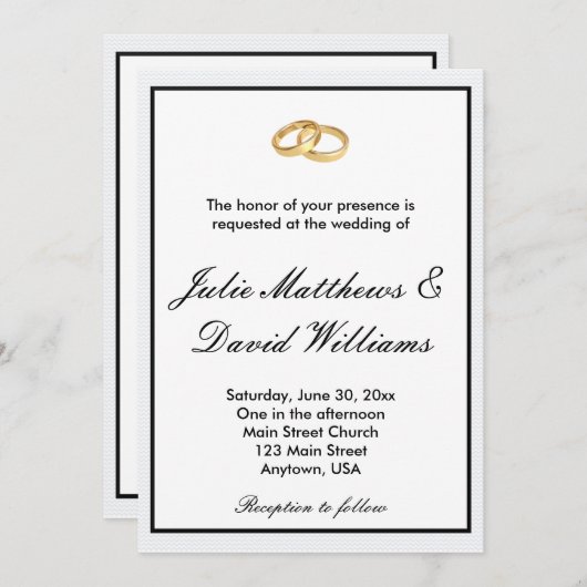 黒く、白および金ゴールドの結婚指輪の招待状 招待状 (正面/裏面)