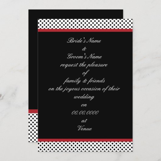 黒く、白くおよび赤い水玉模様の招待状 招待状 (正面/裏面)