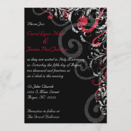 黒く、白くおよび赤い結婚式招待状 招待状