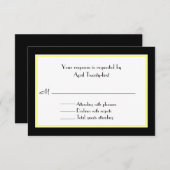 黒く、白く、及び黄色の結婚RSVPカード 出欠カード (正面/裏面)