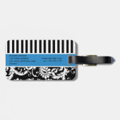 黒く、白く、青のストライプのなダマスク織の荷物のラベル ラゲッジタグ (裏面横)