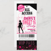 黒く、白人およびピンクVIPの菓子16のチケットのパーティー 招待状 (正面/裏面)