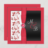 黒く、赤い及び白い四角のモノグラムのな招待状 招待状 (正面/裏面)