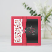 黒く、赤い及び白い四角のモノグラムのな招待状 招待状 (スタンド正面)