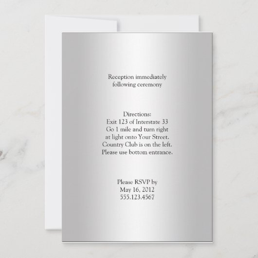 黒く、銀製のダマスク織の赤い宝石の結婚式の招待 招待状 (裏面)