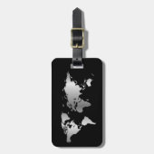 黒く、銀製の世界地図のエレガントな荷物のラベル ラゲッジタグ (正面縦)
