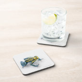 黒く、黄色および青の毒投げ矢のカエル コースター (右側)