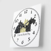 黒く、Wheatenスコッチテリア スクエア壁時計 (傾斜)