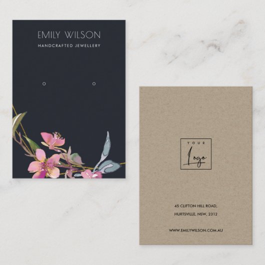 黒さくらんぼ花フローライヤリング表示ロゴ 名刺 (正面/裏面)