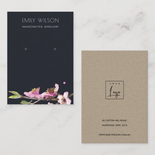 黒さくらんぼ花フローライヤリング表示ロゴ 名刺 (正面/裏面)