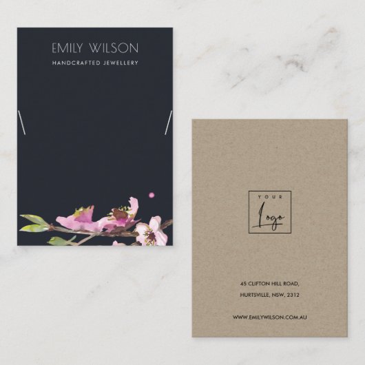 黒さくらんぼ花フローラネックレス表示ロゴ 名刺 (正面/裏面)